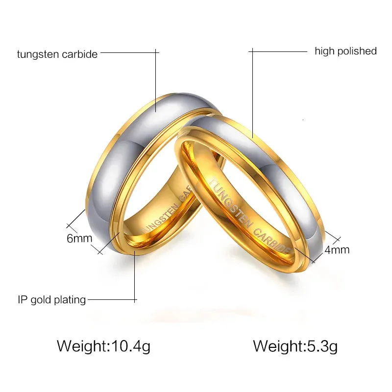 His & Her's Polishing Center Step Edge  6MM/4MM Tungsten Carbide Wedding Bands Rings for Women and Men Jewelry