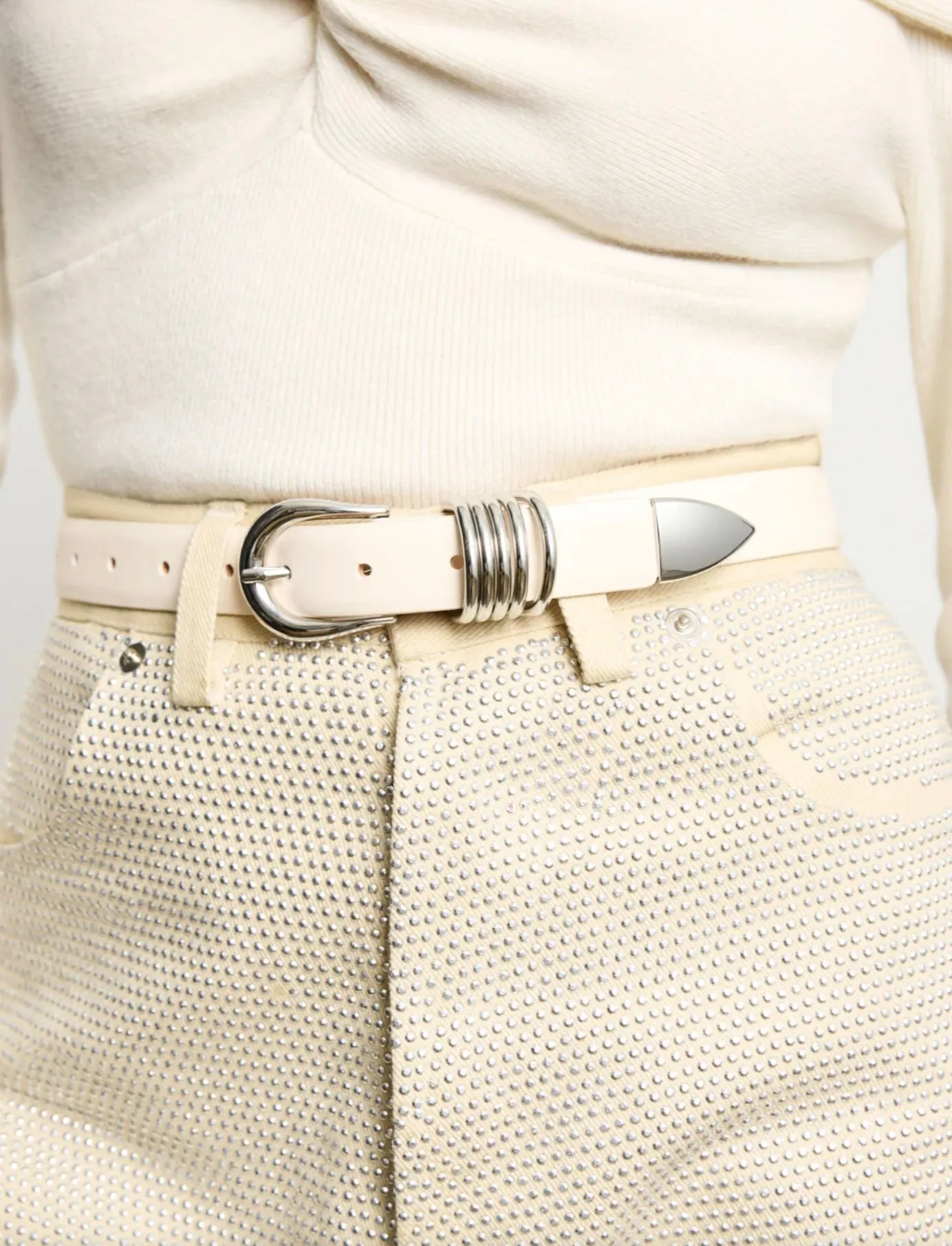 Hollyhock Leather - Ivory/Silver