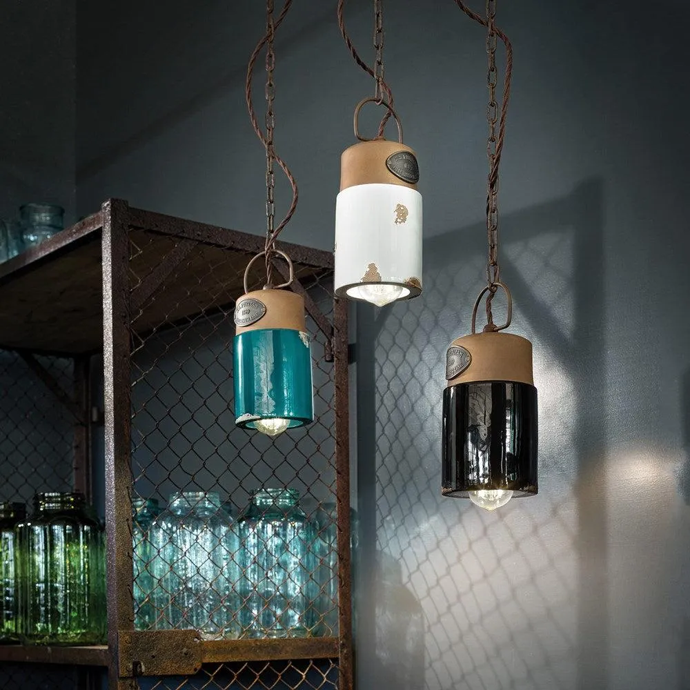industrial Cylinder Pendant Light in Vintage Green