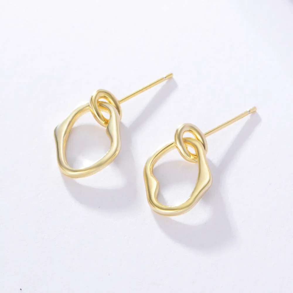 Irregular Circle Pendant Silver Drop Earrings for Women