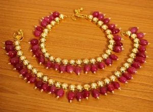 Kundan Meenakari Ruby Wedding Anklets