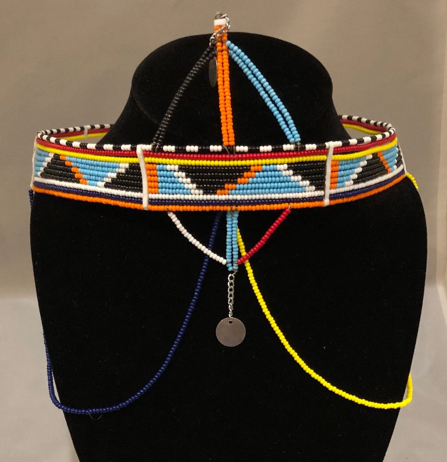 Lia Crown | Crown with Arch and Drapes | East African Beaded Crown with Decoration | African Beaded Crown | Nile Valley | Tribal & Ethnic