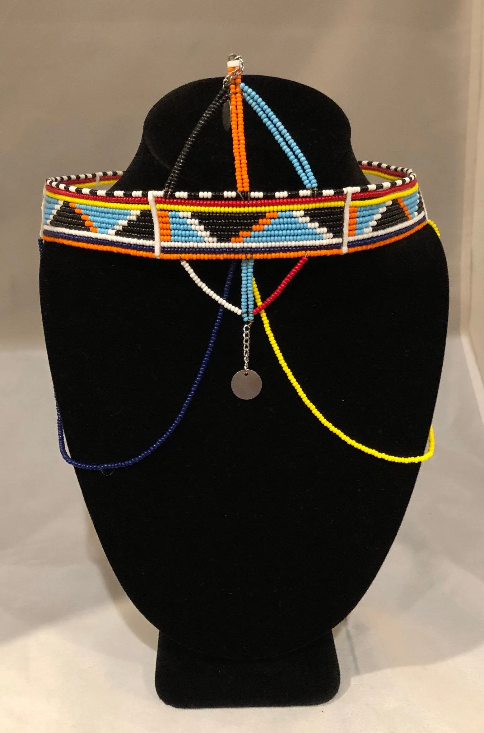 Lia Crown | Crown with Arch and Drapes | East African Beaded Crown with Decoration | African Beaded Crown | Nile Valley | Tribal & Ethnic
