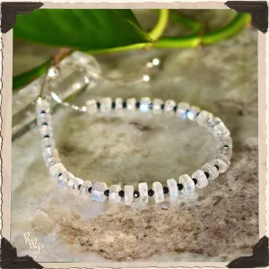 LIMITED EDITION : MOONSTONE & ONYX BRACELET . For Feminine, Lunar & Protection. Sterling Silver.