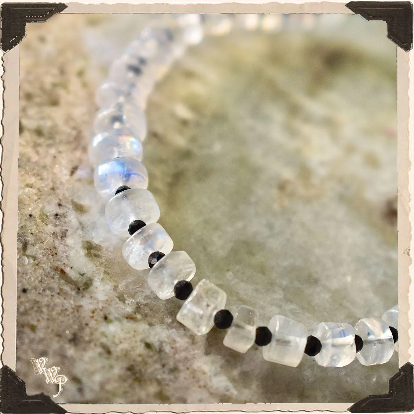 LIMITED EDITION : MOONSTONE & ONYX BRACELET . For Feminine, Lunar & Protection. Sterling Silver.