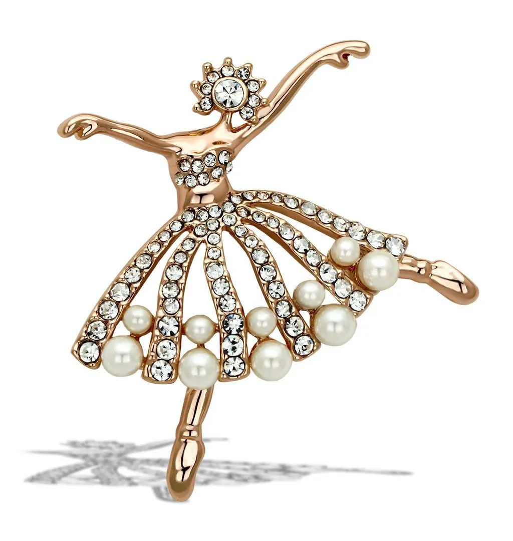 LO2802 - Flash Rose Gold White Metal Brooches with Synthetic Pearl in White