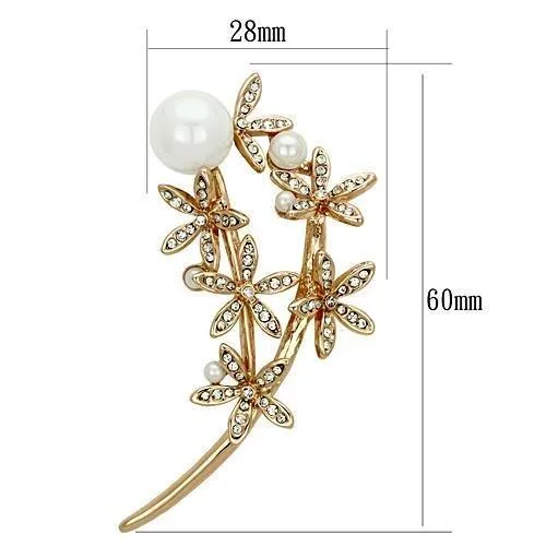 LO2834 - Flash Rose Gold White Metal Brooches with Synthetic Pearl in White