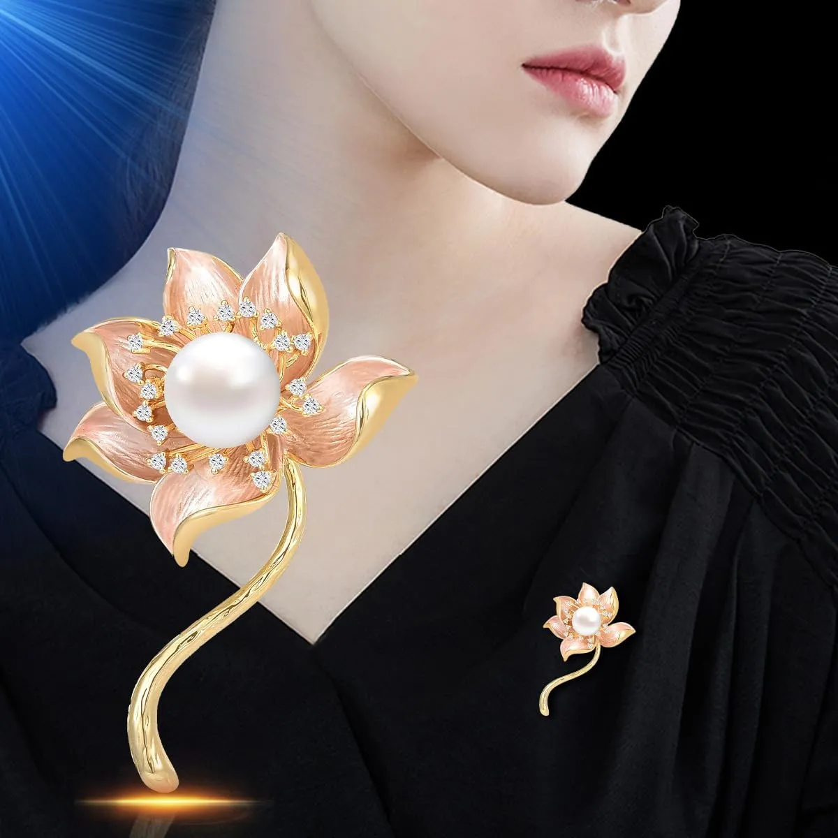 Lotus Brooches for Women Gold-Plated Lotus Pearl Brooch Lapel Pin Flower Brooch Pin Yoga Jewelry Gift for Mom Wife (pink)
