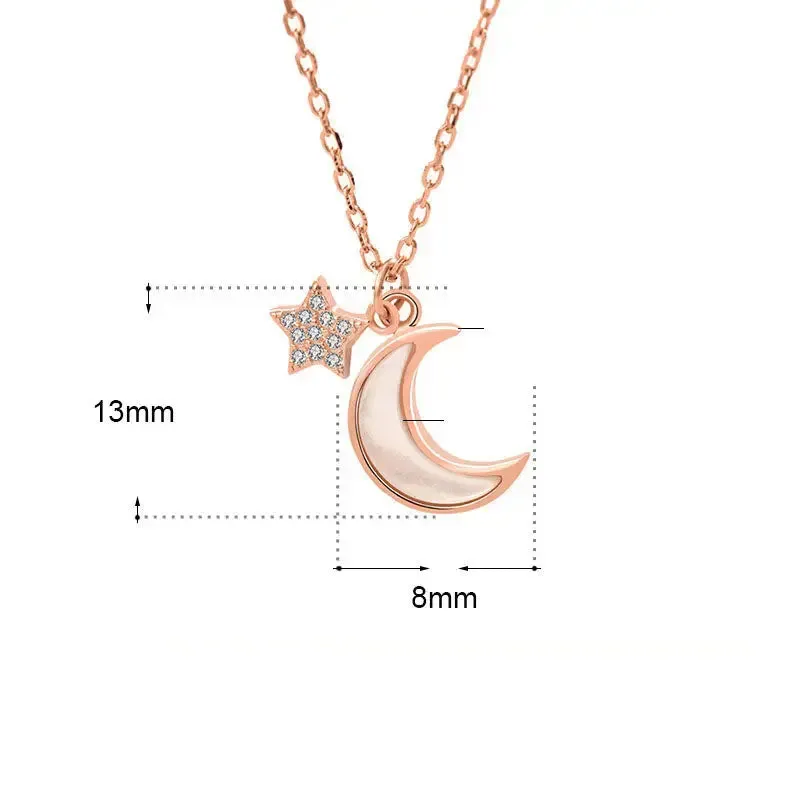 LOVCIA Girl Mother of Shell Crescent Moon CZ Stars 925 Sterling Silver Necklace
