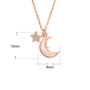 LOVCIA Girl Mother of Shell Crescent Moon CZ Stars 925 Sterling Silver Necklace