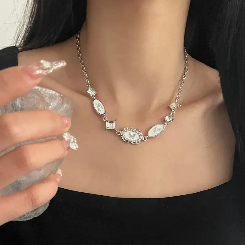 LOVCIA Modern Butterfly Stitching French Style Necklace for Women