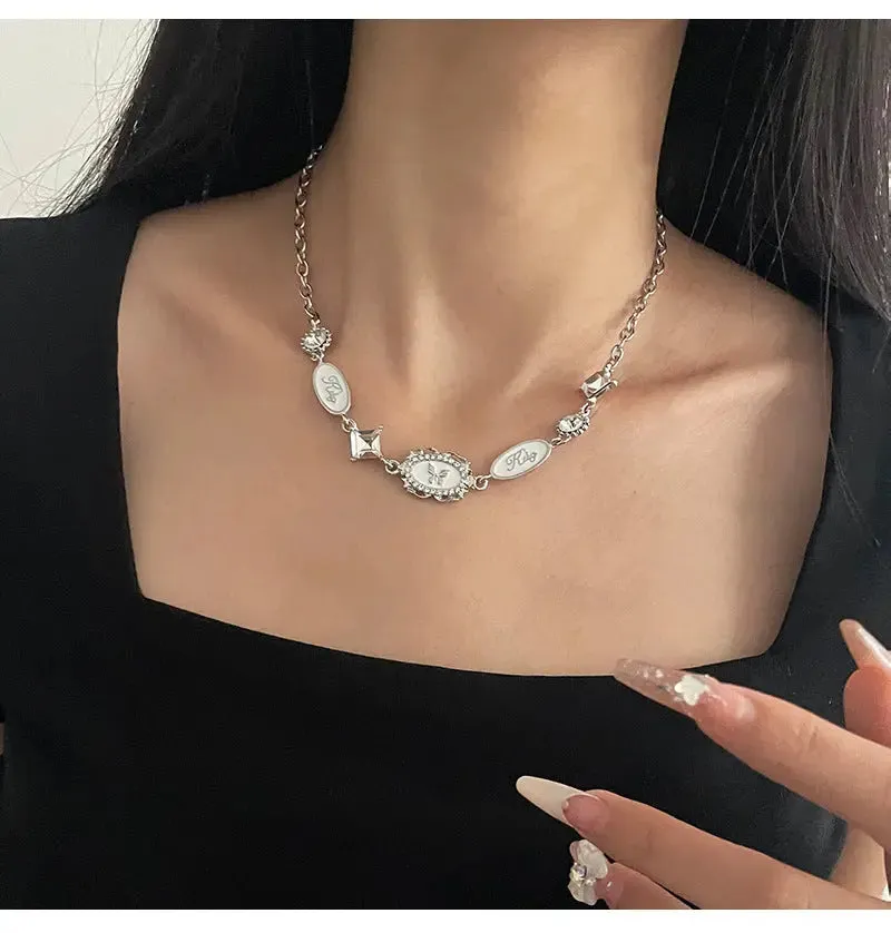 LOVCIA Modern Butterfly Stitching French Style Necklace for Women