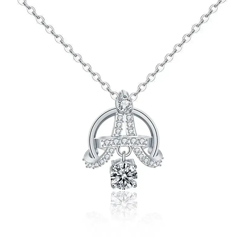 LOVCIA Modern Moissanite CZ Eiffel Tower 925 Sterling Silver Necklace