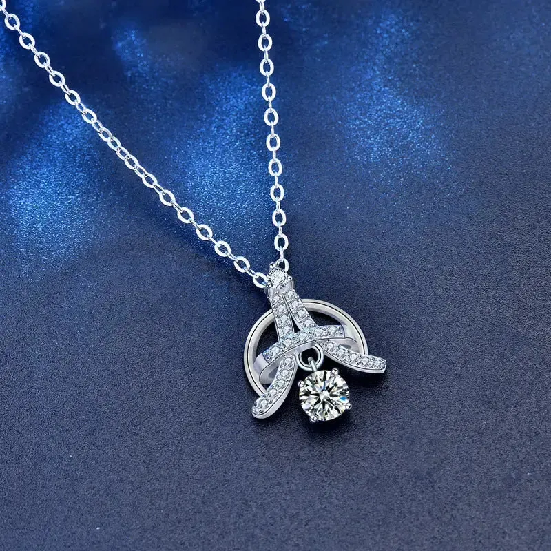 LOVCIA Modern Moissanite CZ Eiffel Tower 925 Sterling Silver Necklace