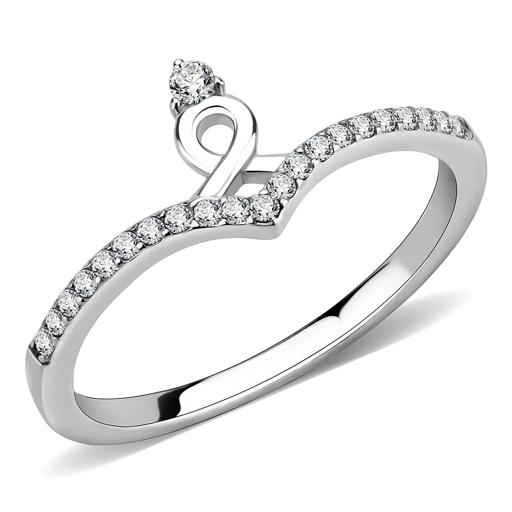 LOVCIA Stainless Steel Ring with Clear AAA Grade CZ Stone - High Polished Finish