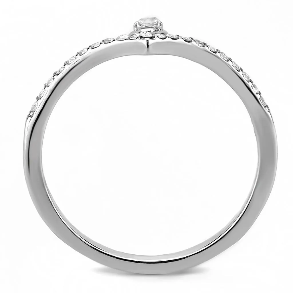 LOVCIA Stainless Steel Ring with Clear AAA Grade CZ Stone - High Polished Finish