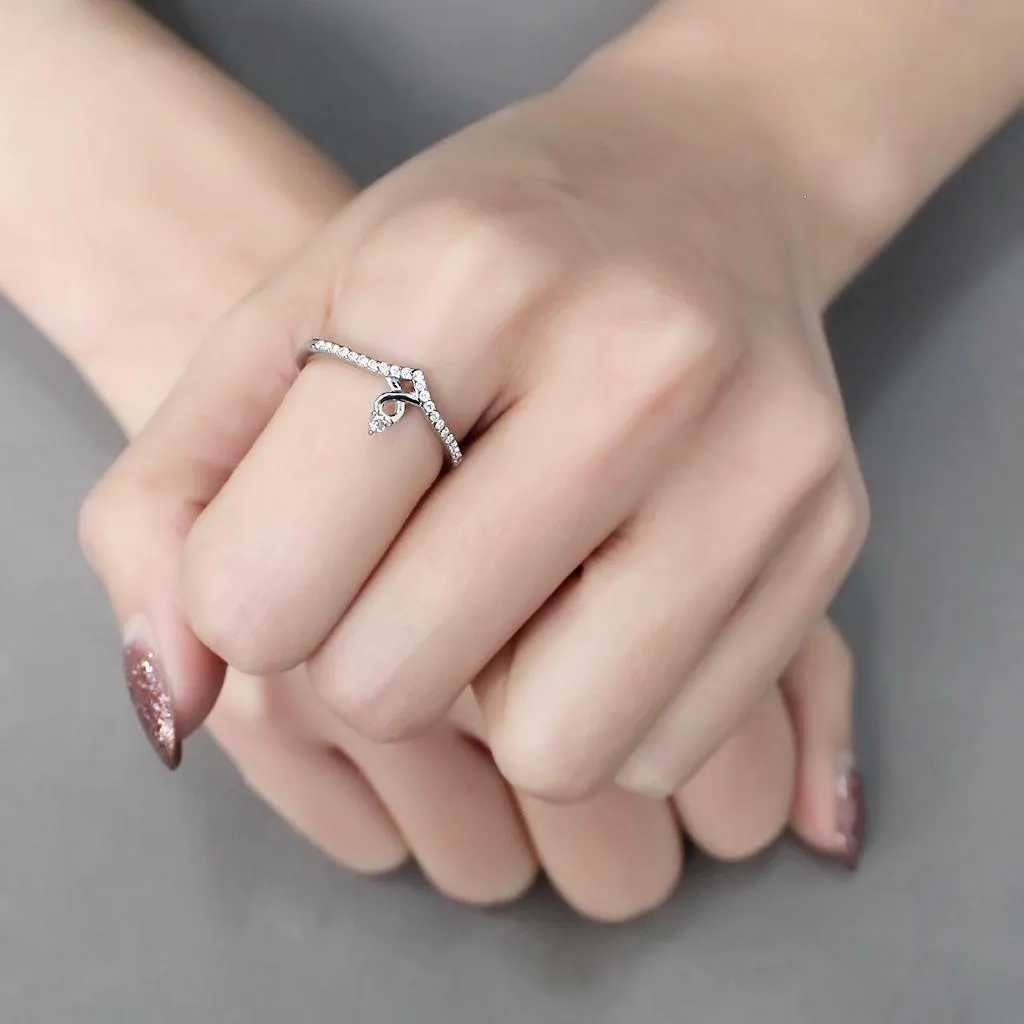 LOVCIA Stainless Steel Ring with Clear AAA Grade CZ Stone - High Polished Finish