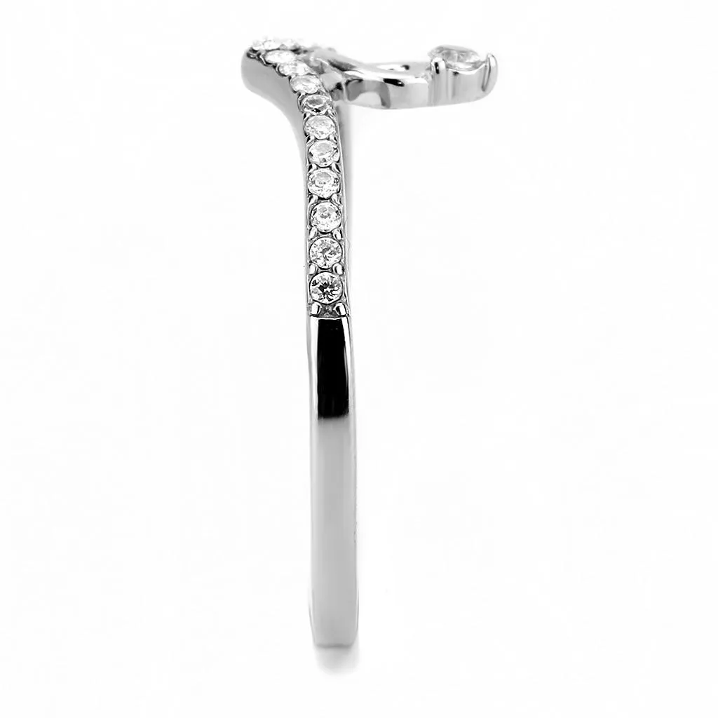 LOVCIA Stainless Steel Ring with Clear AAA Grade CZ Stone - High Polished Finish
