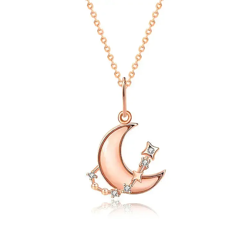 LOVCIA Women Shell Crescent Moon CZ 925 Sterling Silver Necklace