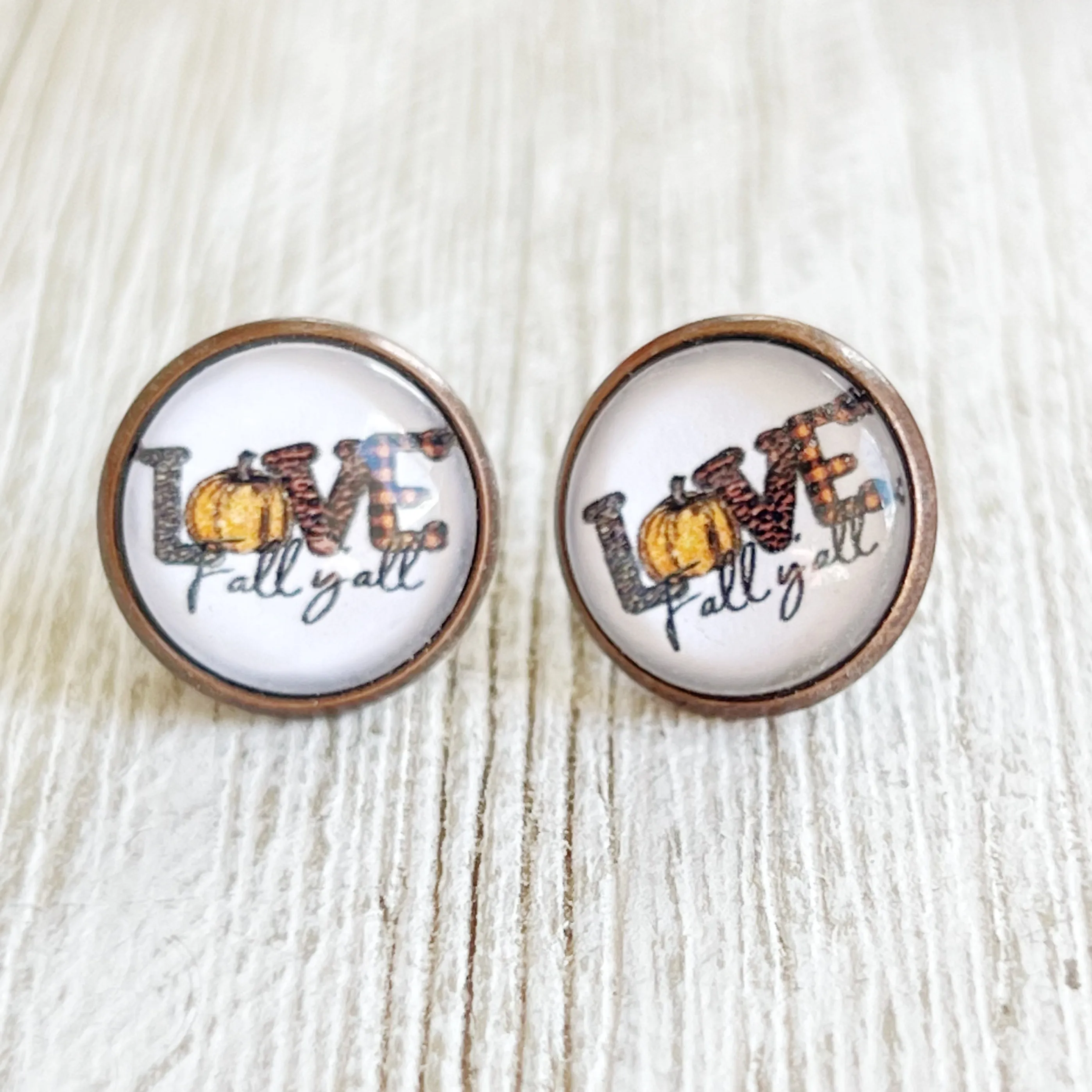 Love Fall Y’all Pumpkin Brass Stud Earrings - Festive & Stylish Accessories