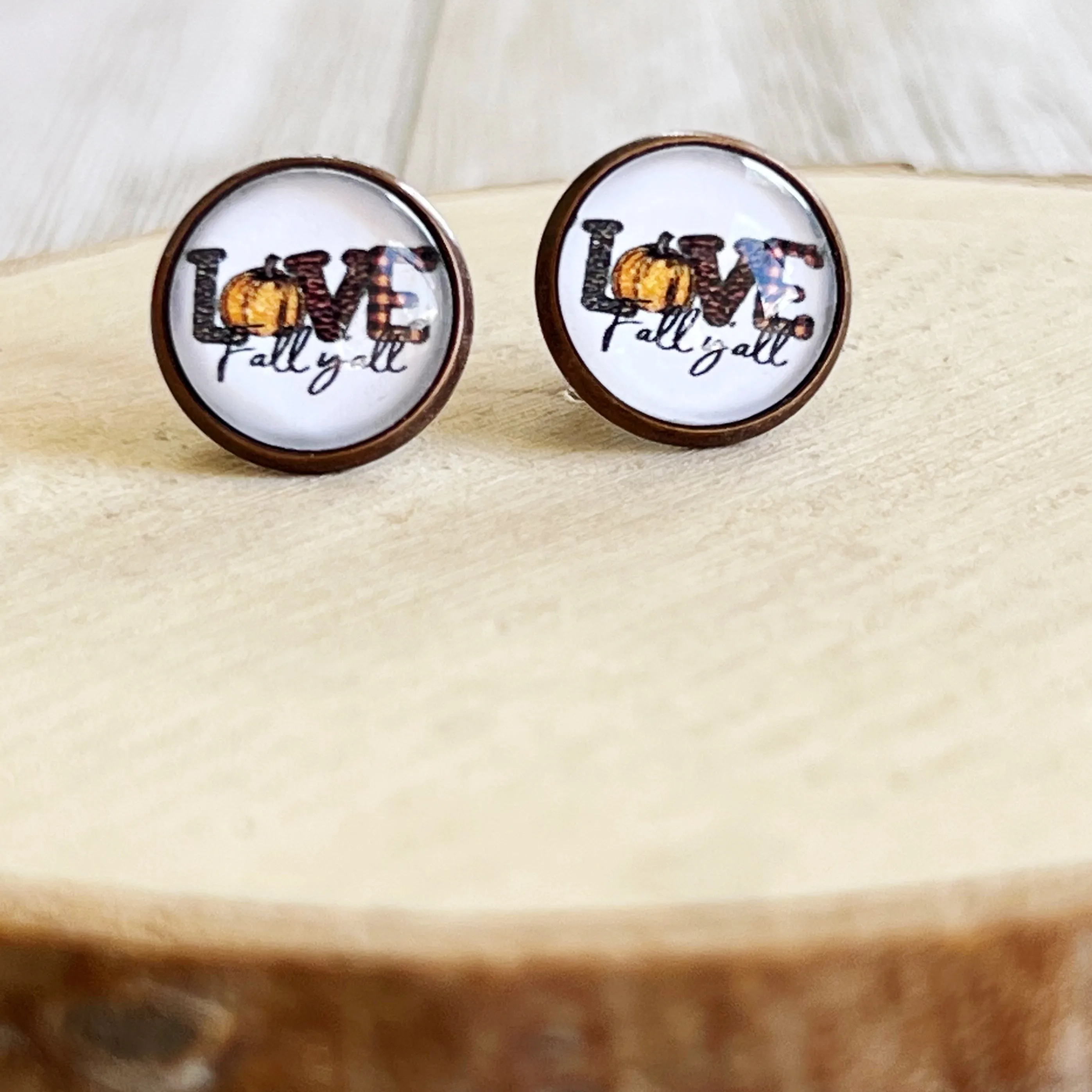 Love Fall Y’all Pumpkin Brass Stud Earrings - Festive & Stylish Accessories