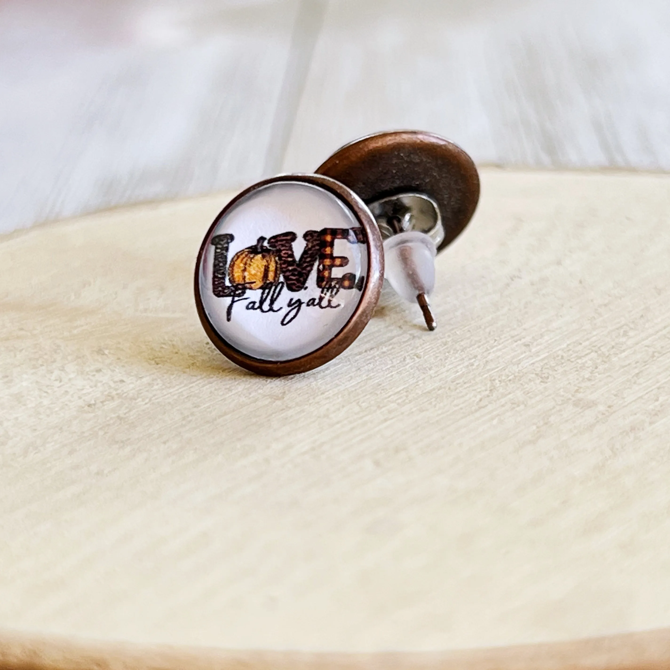 Love Fall Y’all Pumpkin Brass Stud Earrings - Festive & Stylish Accessories