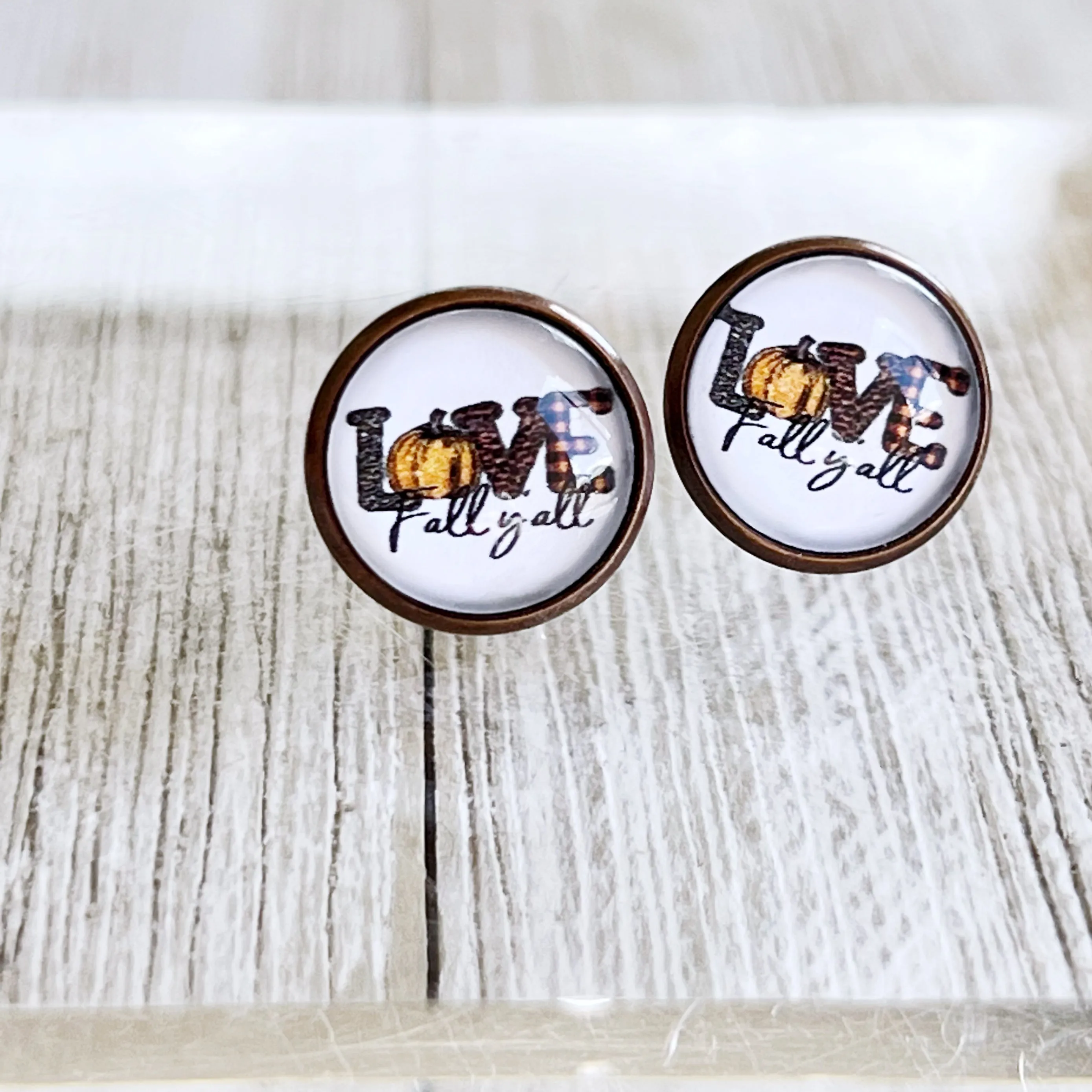 Love Fall Y’all Pumpkin Brass Stud Earrings - Festive & Stylish Accessories