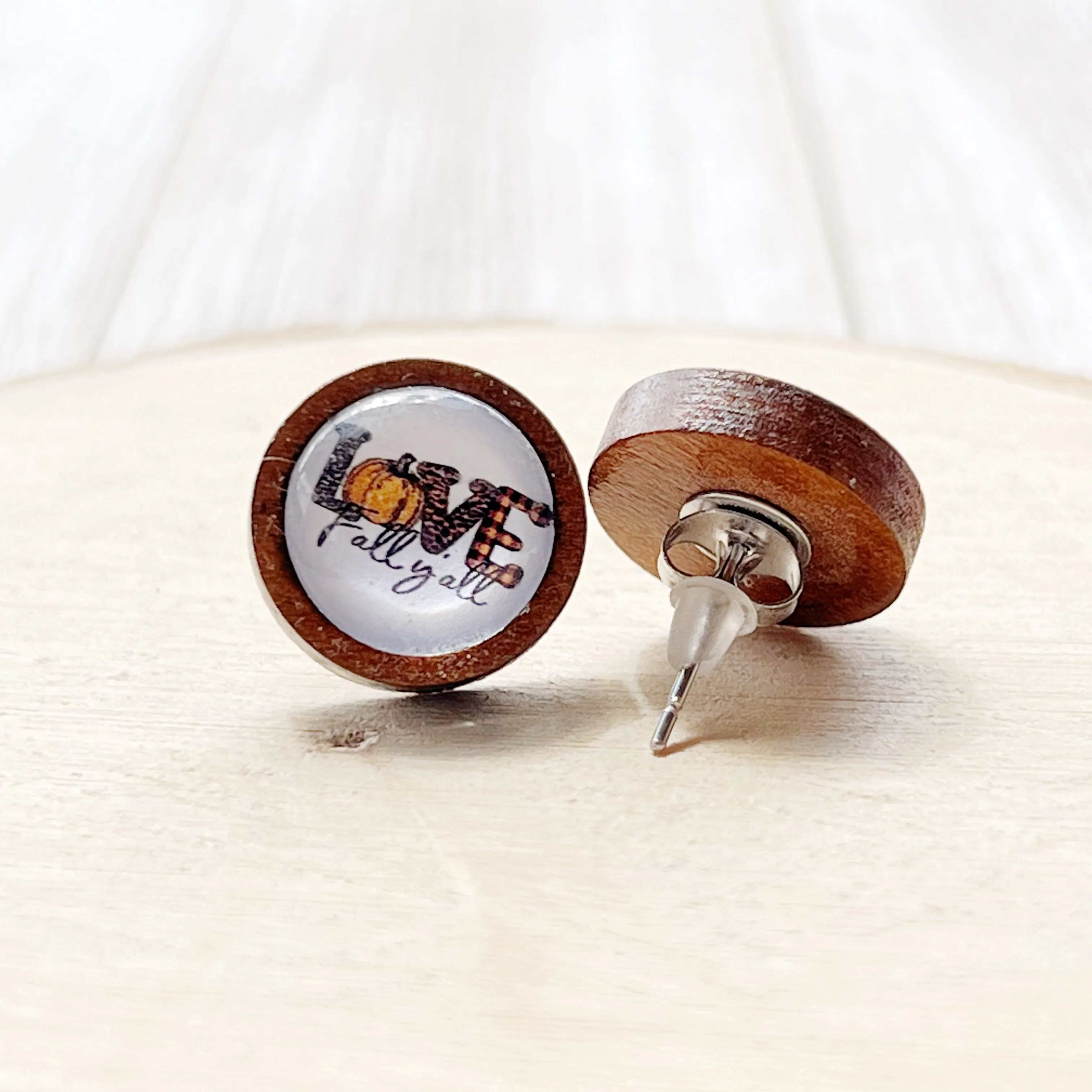Love Fall Y’all Pumpkin Wood Stud Earrings - Festive & Stylish Accessories