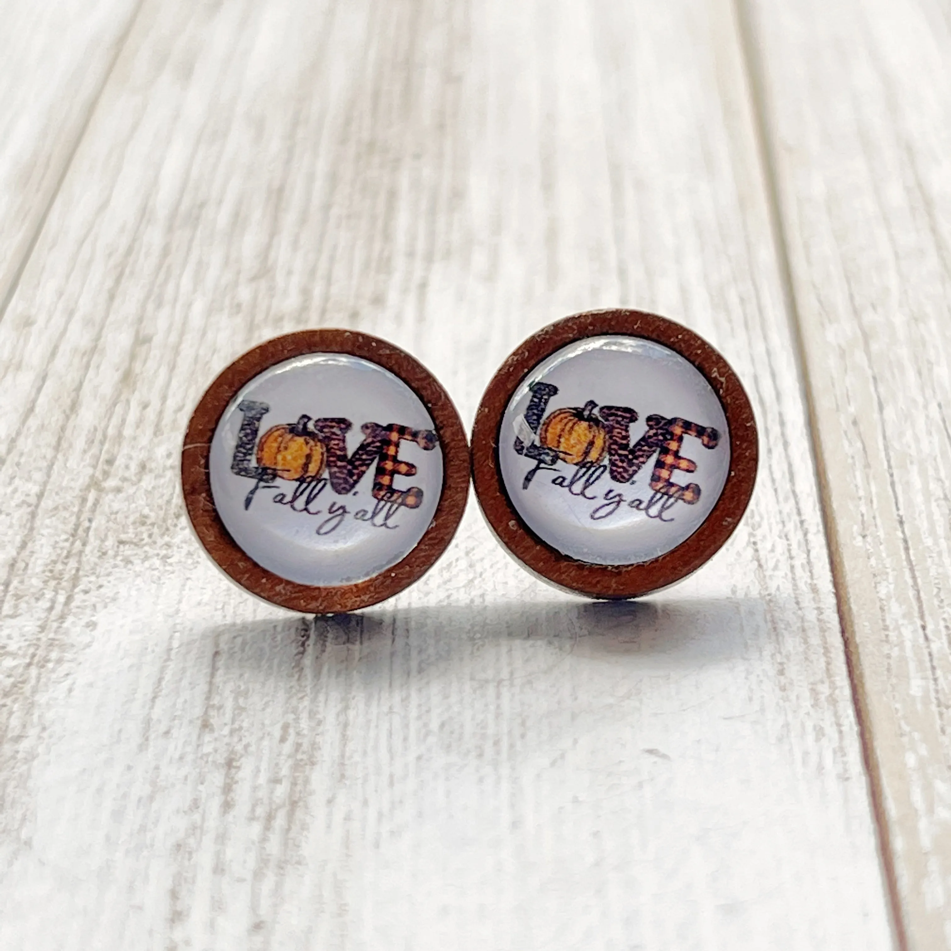 Love Fall Y’all Pumpkin Wood Stud Earrings - Festive & Stylish Accessories