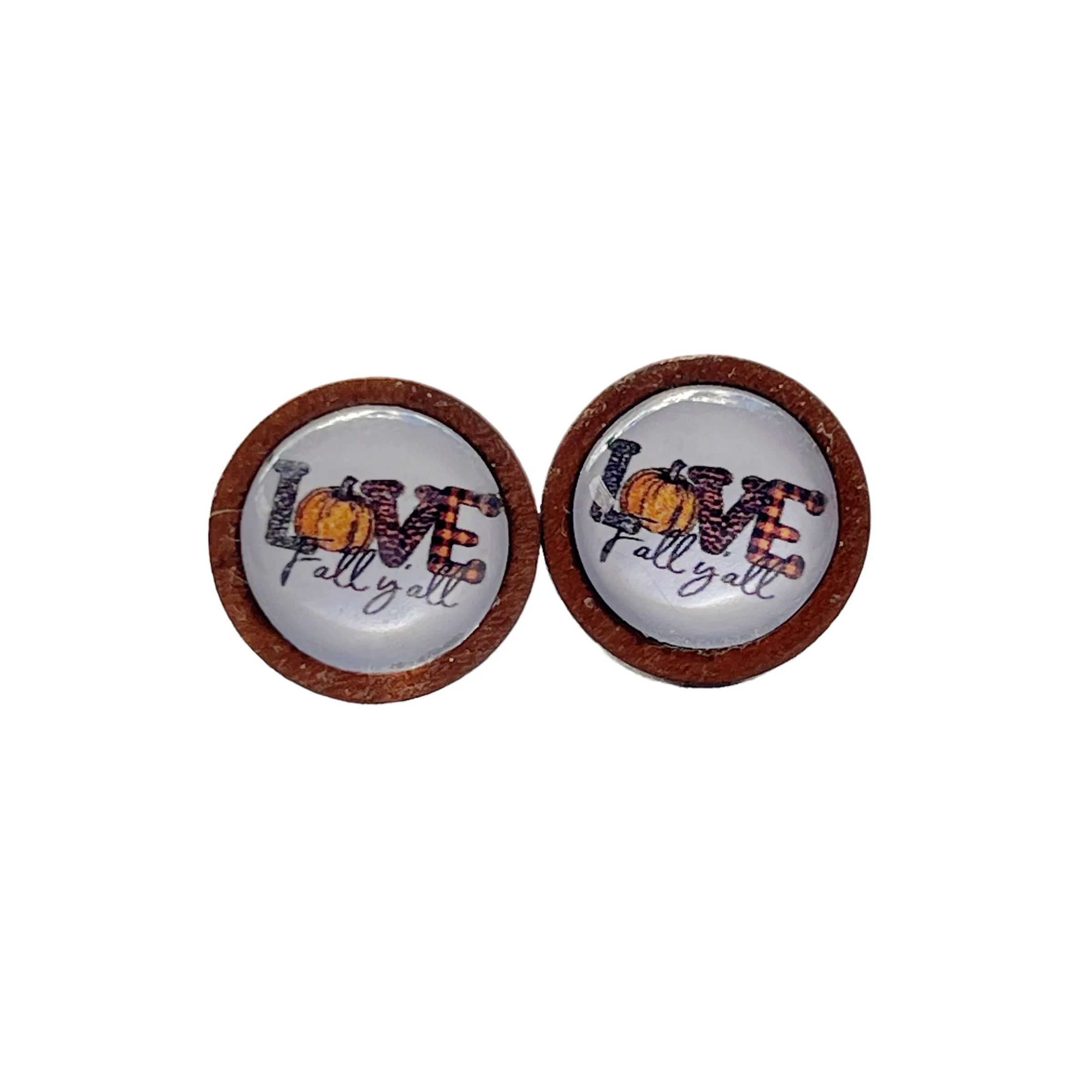 Love Fall Y’all Pumpkin Wood Stud Earrings - Festive & Stylish Accessories