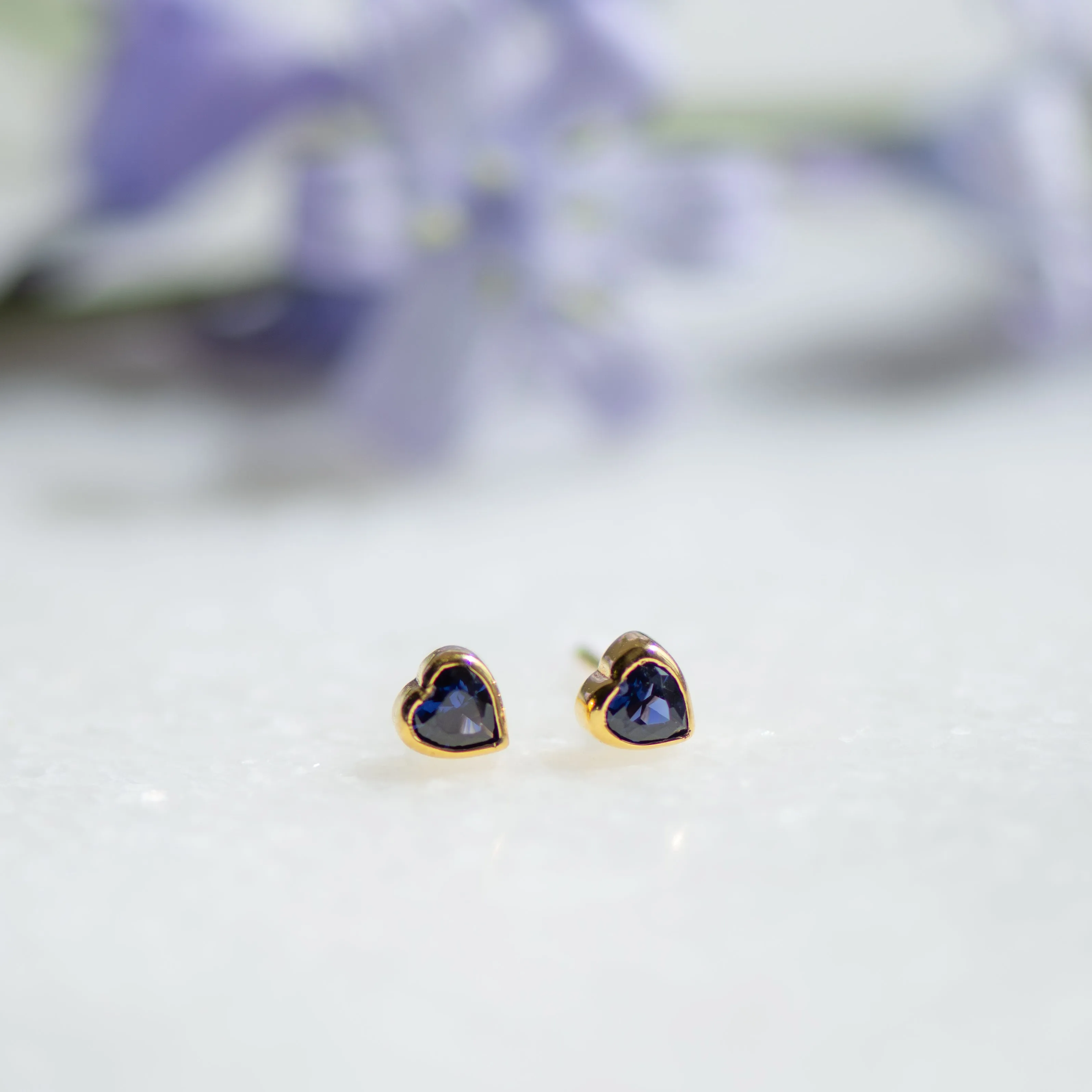 Love Heart Stud in Gold with Sapphire Zirconia