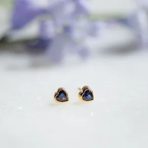 Love Heart Stud in Gold with Sapphire Zirconia