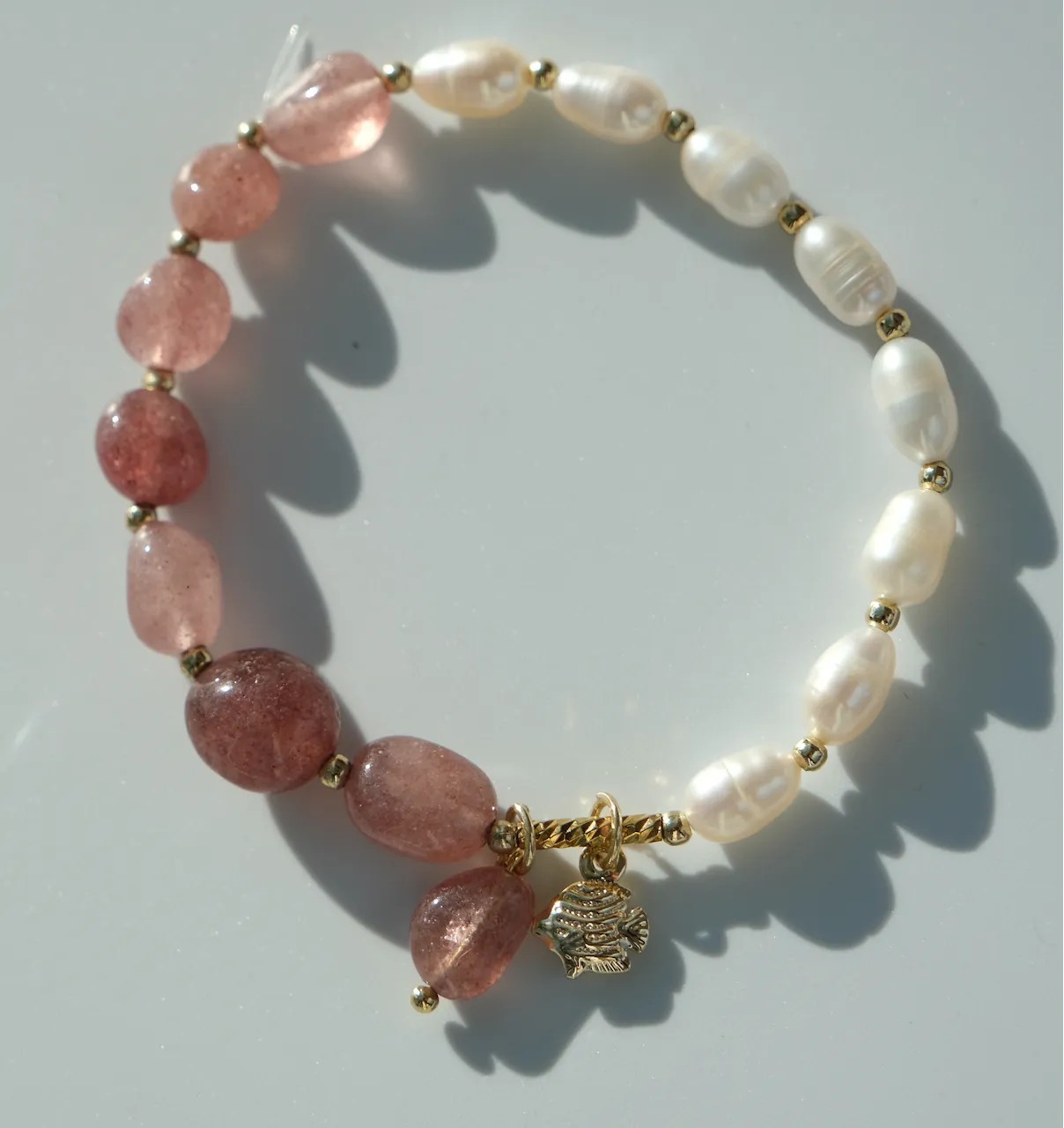 Lucky In Love Pink Quartz Pearl Bracelet