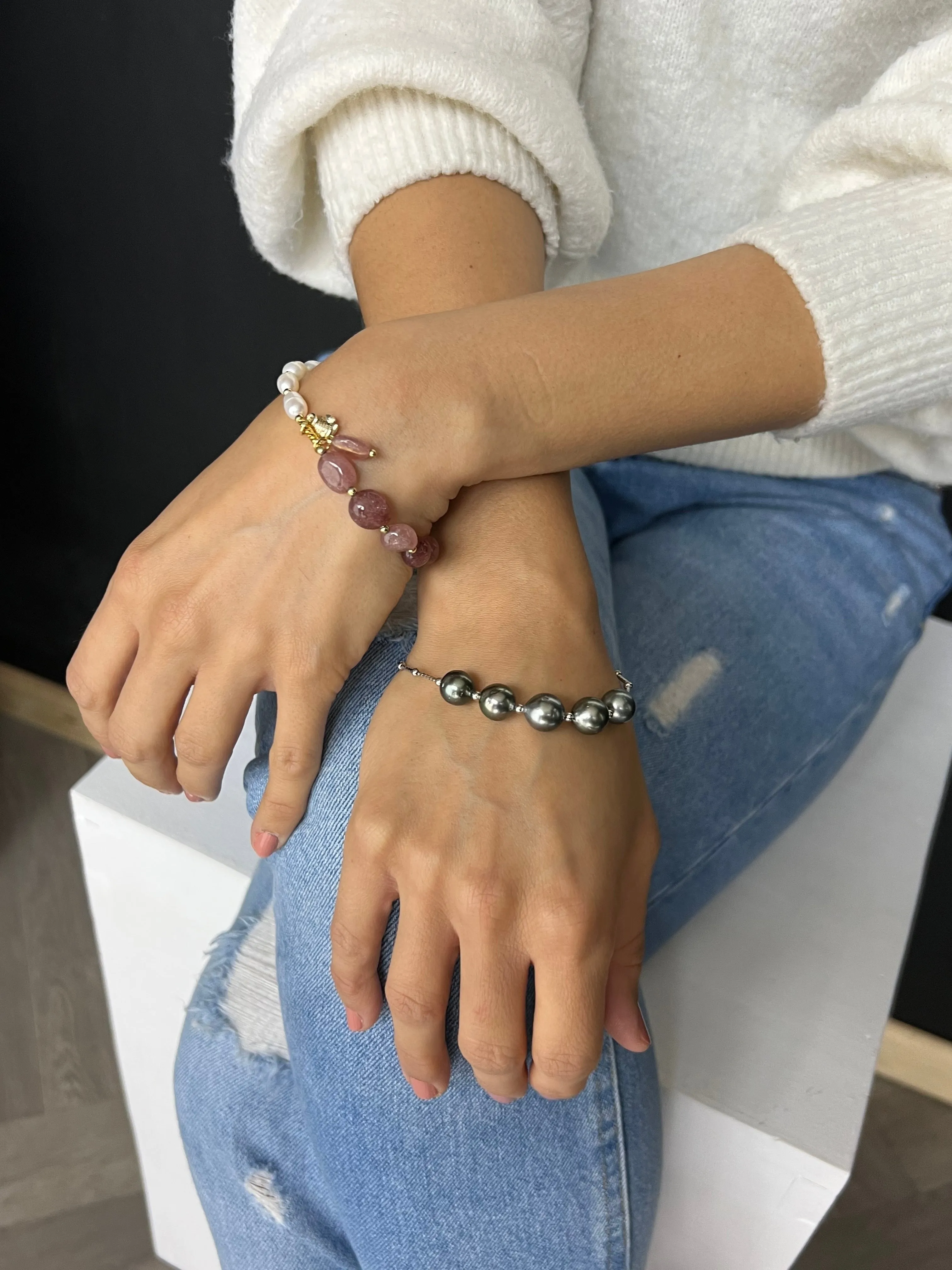 Lucky In Love Pink Quartz Pearl Bracelet