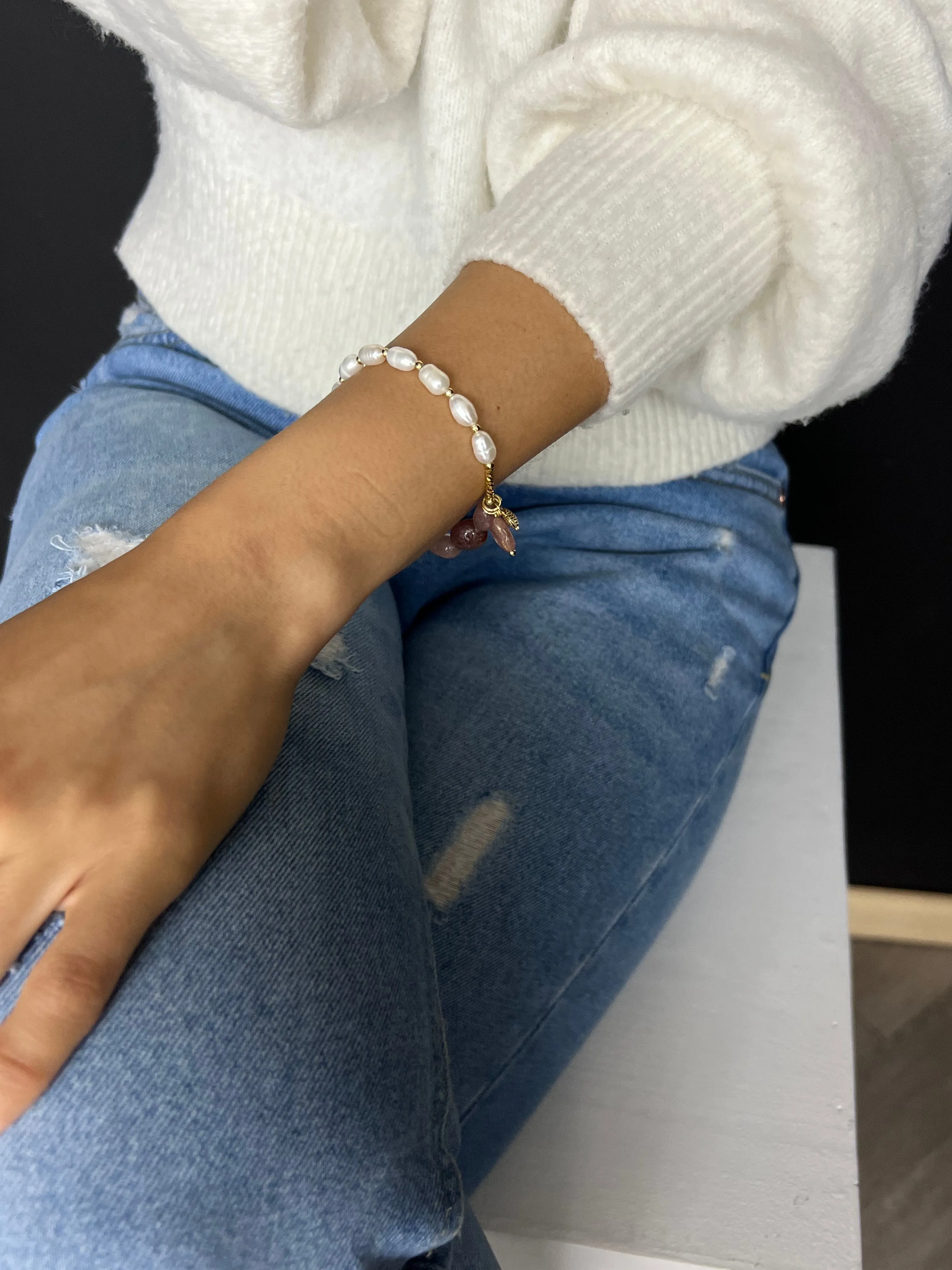 Lucky In Love Pink Quartz Pearl Bracelet