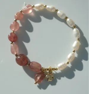 Lucky In Love Pink Quartz Pearl Bracelet