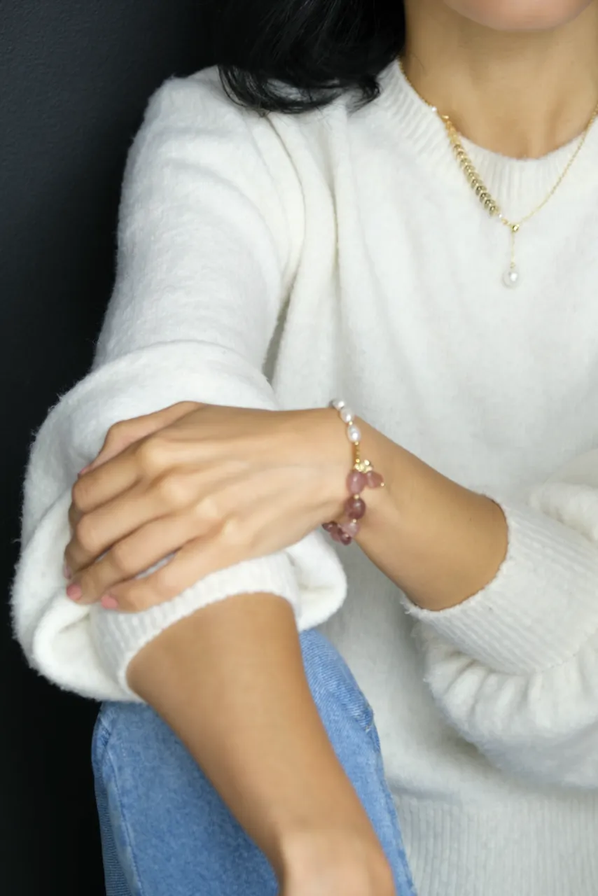 Lucky In Love Pink Quartz Pearl Bracelet
