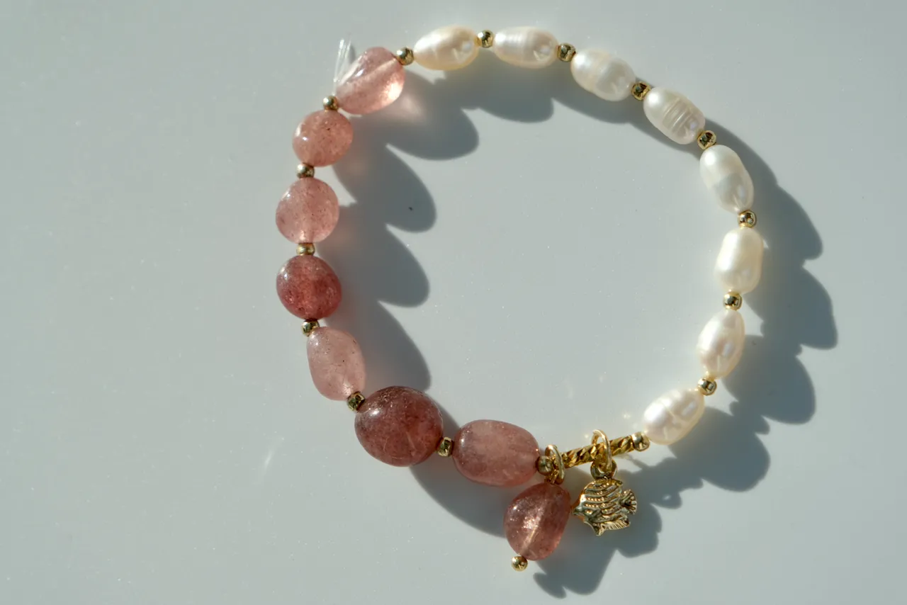 Lucky In Love Pink Quartz Pearl Bracelet