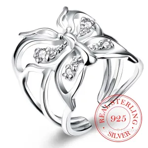 Luxurious Pure S925 Silver Crystal Butterfly Rings
