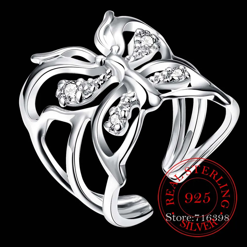 Luxurious Pure S925 Silver Crystal Butterfly Rings