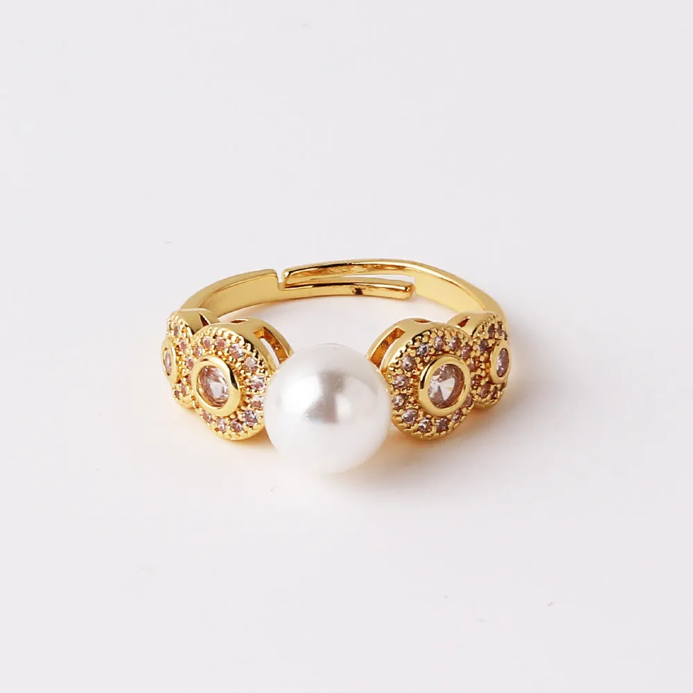 Luxurious Women Heart Paperclip Asymmetrical Double Circle Geometric Copper Diamond Inlay Rings