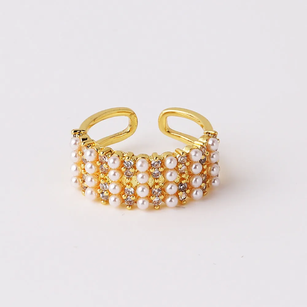 Luxurious Women Heart Paperclip Asymmetrical Double Circle Geometric Copper Diamond Inlay Rings