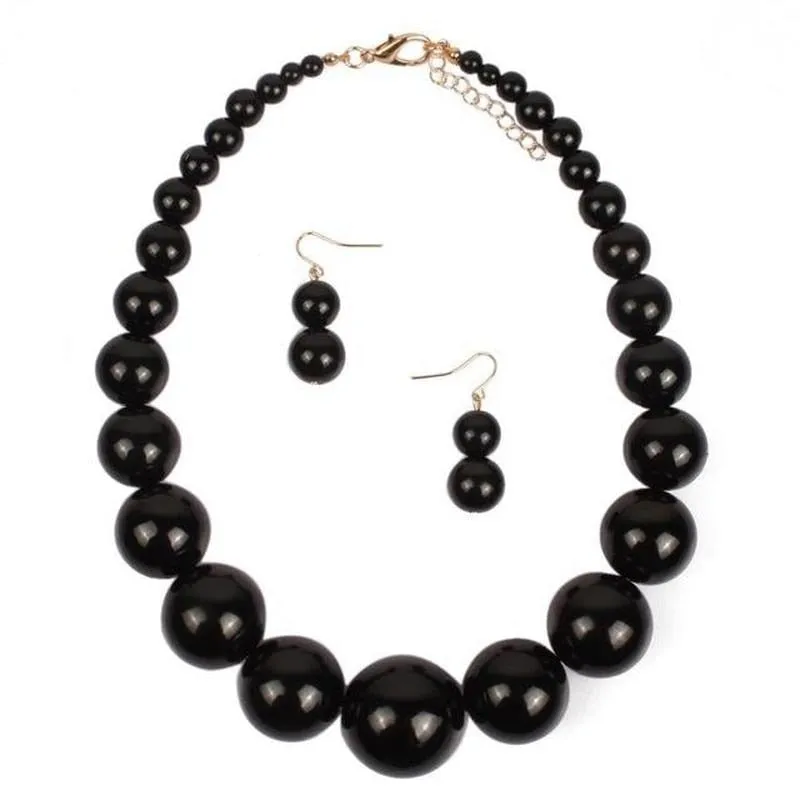 Luxury Round Big Simulated Pearl Necklace Earring Jewelry Sets For Women