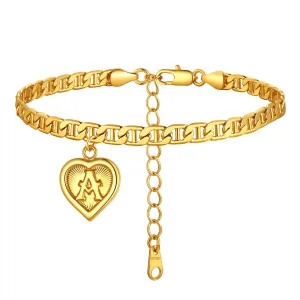 Mariner Chain Initial Heart Charm Anklet for Women