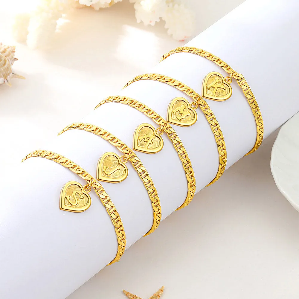 Mariner Chain Initial Heart Charm Anklet for Women