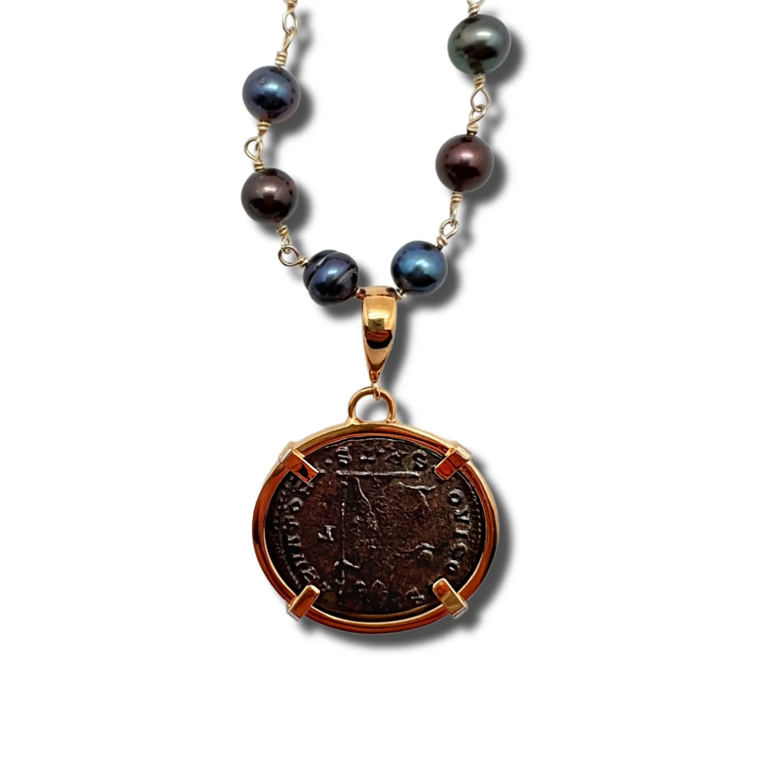 Maximinus Coin and Freshwater Pearl Necklace