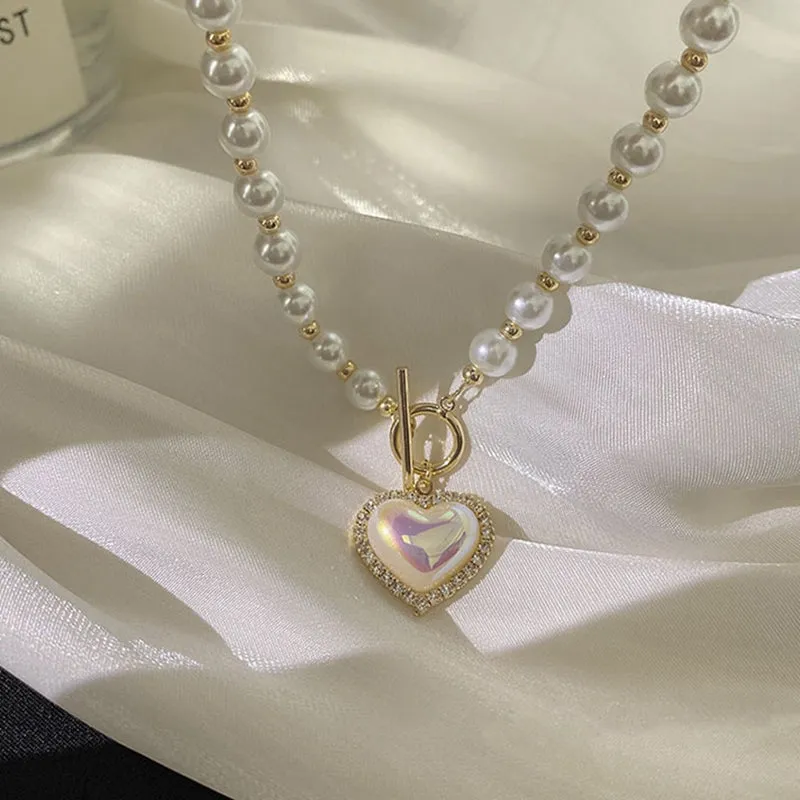 MAYTRENDS  - Pearl Heart Necklace