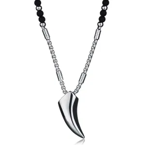 Men's Beaded Necklace- Black Stone and Stainless Steel