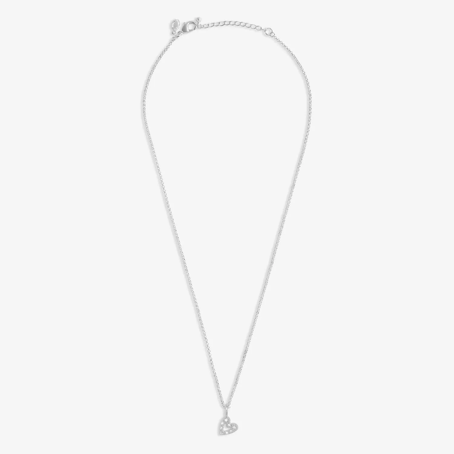 Mini Charms Pave Offset Heart Silver Plated Necklace 7634