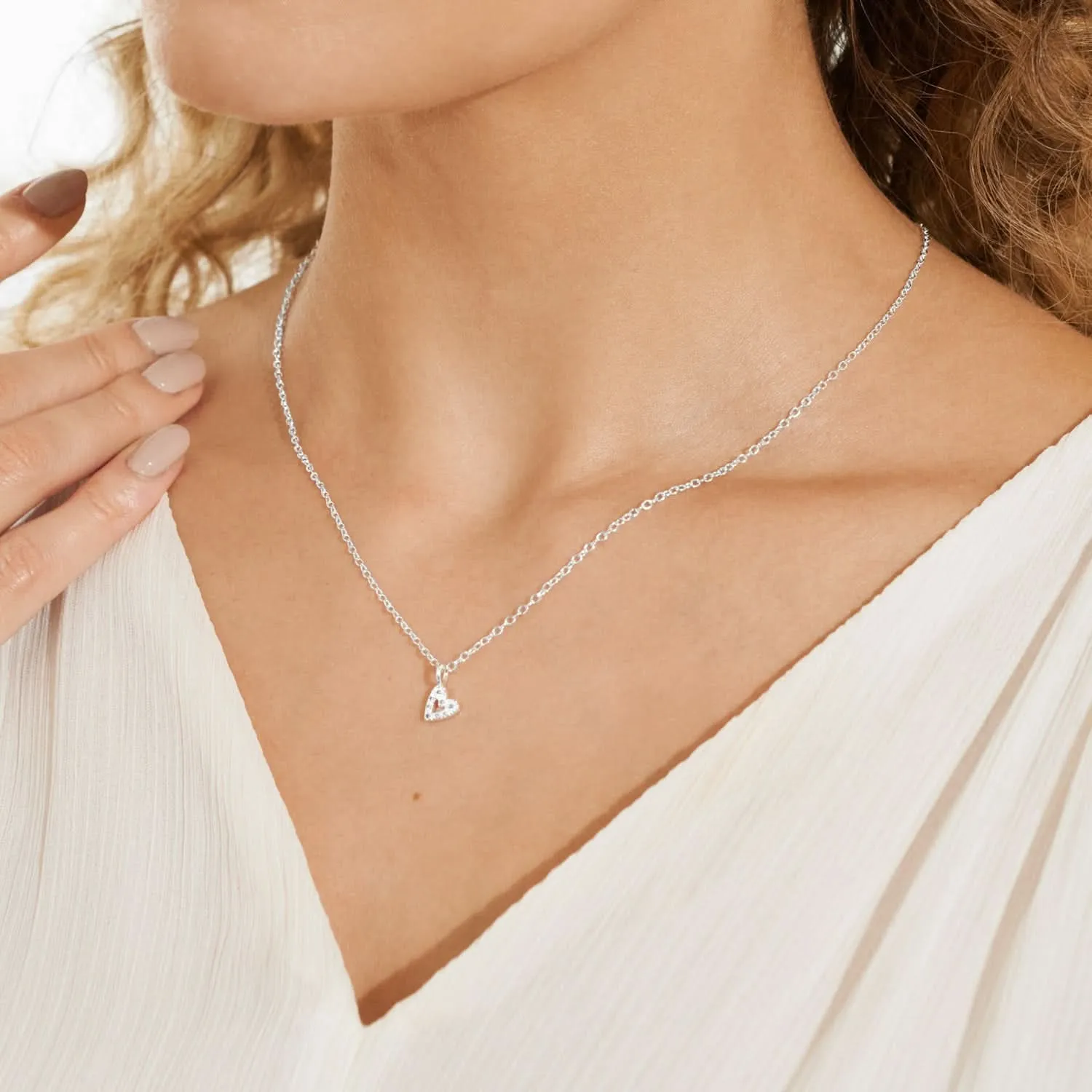 Mini Charms Pave Offset Heart Silver Plated Necklace 7634